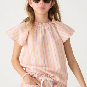 Crew Cuts Girls Bright Striped Ruffle Sleeve Top